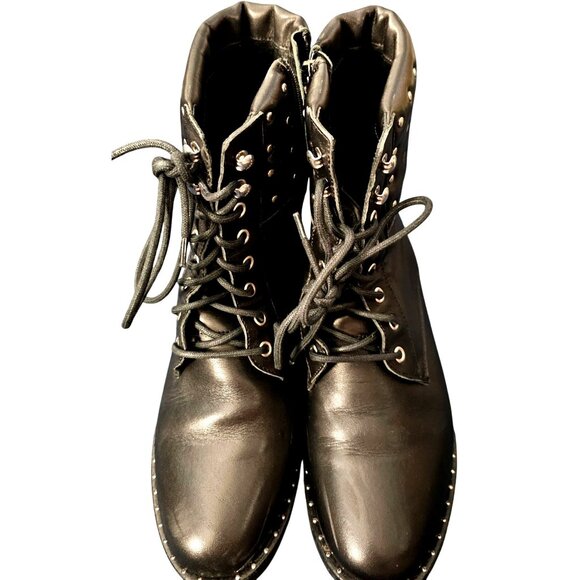 Fabianelli Black Studded Lace-Up Combat Boots With Side Zipper size‎ 7 - Picture 1 of 9